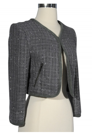 Black and White Stripe Crossover Blazer with Gold Buttons